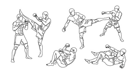 Fototapeta premium Dynamic sketches depict martial artists in various fighting and training poses