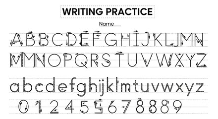 Obraz premium Alphabet Writing Practice Sheet Template.