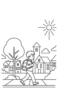 Boy Walking to School with Backpack.
