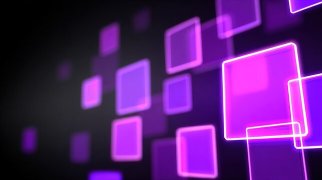 A vibrant digital illustration of glowing purple squares on a dark background