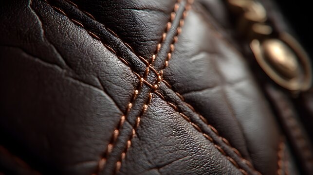 Close-up of rich brown leather with precise stitching