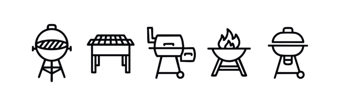 Line Art BBQ Grills and Barbecue Icon Set