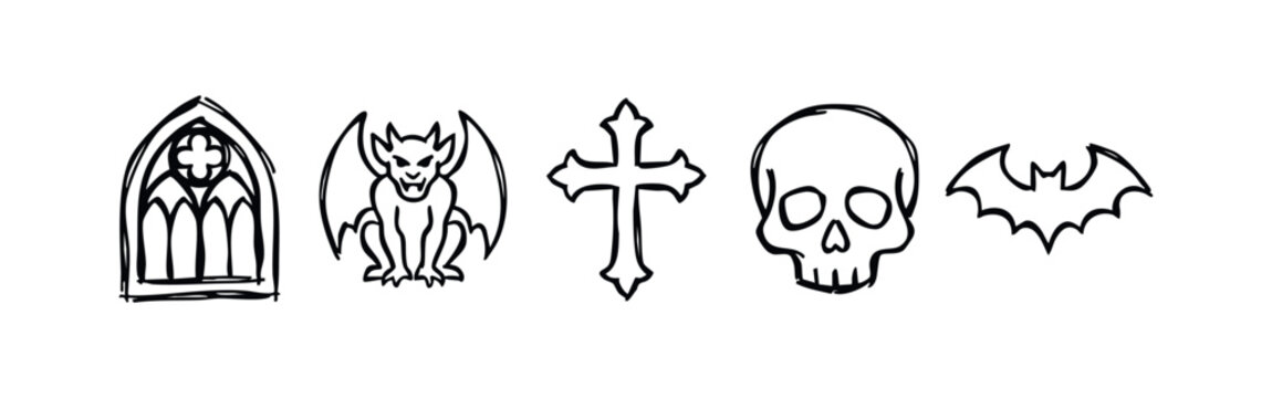 Hand-drawn Gothic and Halloween Themed Icons
