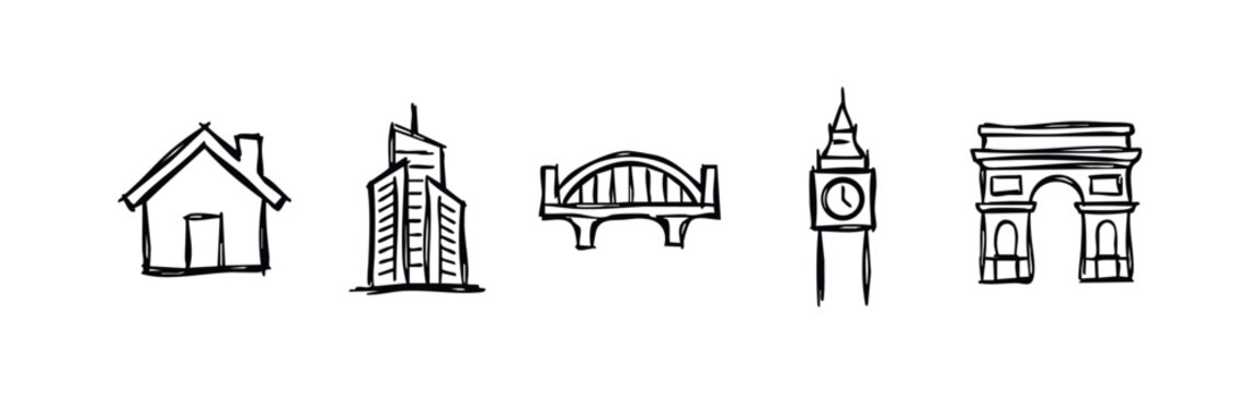 Hand-drawn Architecture and Famous Landmarks Icons