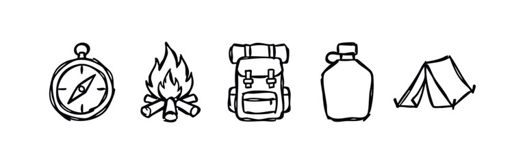 Fototapeta premium Hand Drawn Camping and Outdoor Adventure Icons Set