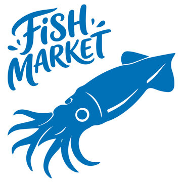 Fish market squid seafood marine animal logo illustration
