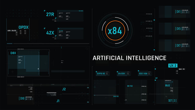 Futuristic AI Technology HUD Interface Vector Illustration video Overlay template 018