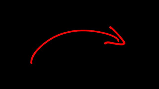 Hand-drawn Red and White marker Arrow animation on a transparent background, hand-drawn arrow graphic animation. Alpha channel.