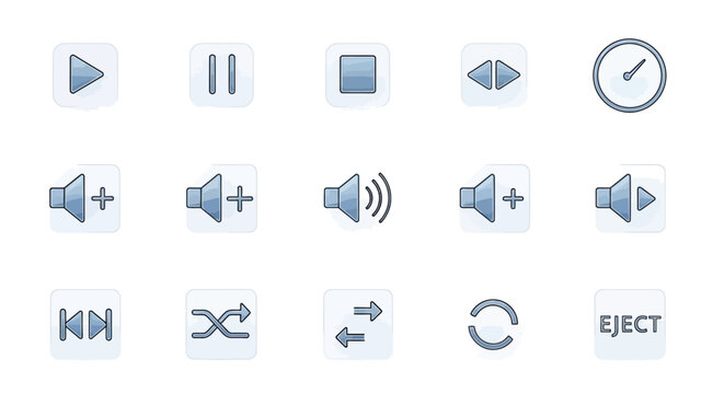 Media Player Buttons Set, Audio Video Control Icons