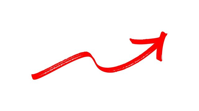 Hand-drawn Red marker Arrow animation on a transparent background, hand-drawn arrow graphic animation. Alpha channel.