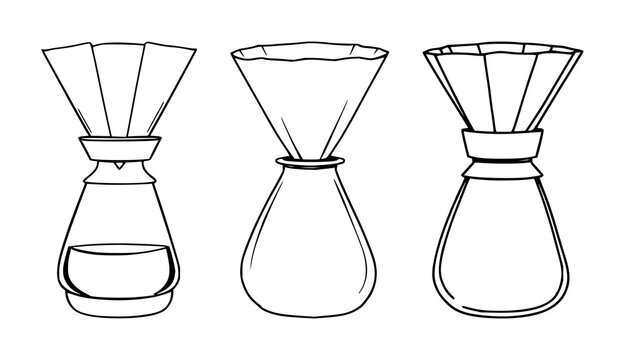 V60 coffee dripper set with minimalist black line art design featuring coffee maker, pour over, brewing with kitchen utensil and cafe equipment
