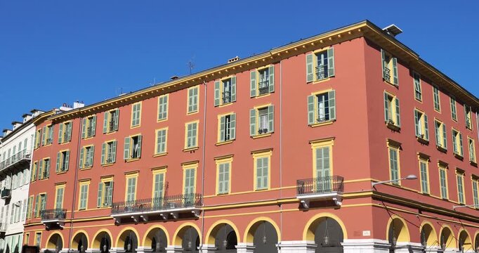 Coloured building facade, Pace Massena,  Nice, Alpes Maritimes department, France
