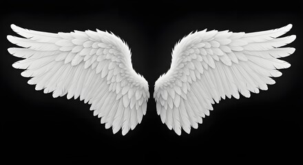 Fototapeta premium Pair of White Angel Wings with Detailed Feathers isolated PNG with Transparent Background