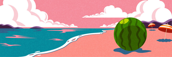 Flat design summer banner set with beach, travel and outdoor scenes.