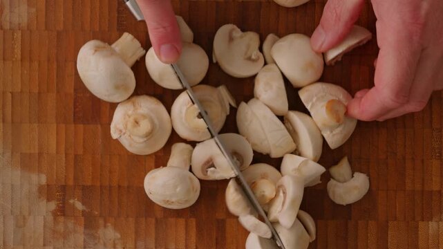 Top-down View of Slicing Mushrooms