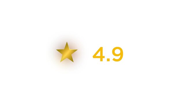 animated customer feedback and review score concept: 5.0 gold star rating with detailed consumer testimonials and product certification on white background; 4k resolution.