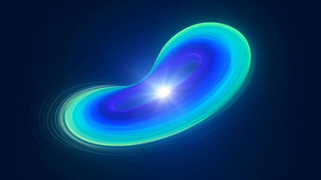 Abstract neon spiral light dark blue background with glowing digital wave, abstract neon oval glow with bright center light and layered blue green purple ring, abstract glowing ring blue green light