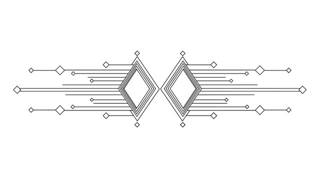 Symmetrical geometric line art design featuring diamond shapes and horizontal bars creates a modern abstract border element.