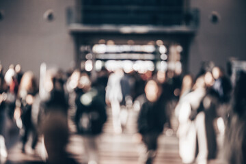 Abstract blurred people at exhibition hall of expo event trade show. Business convention show or job fair. Business concept background