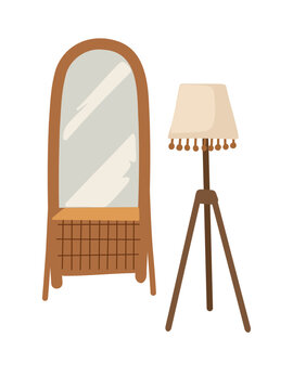 floor mirror and standing lamp cozy boho interior design