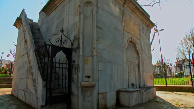 Historic Esma Sultan Fountain with Stone Stairs and Open Air Prayer Platform in Istanbul