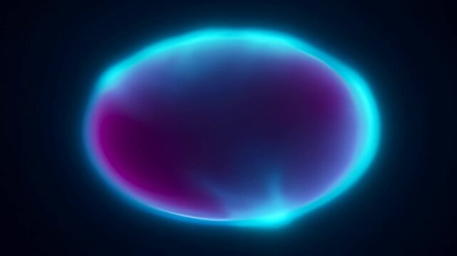 Abstract neon oval glow purple blue light dark background futuristic design with smooth gradient luminous shape, glowing ring modern minimal style, cyan and purple halo abstract light ring