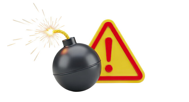 Exploding Bomb and Warning Sign
