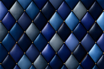 Fototapeta premium Dark blue quilted diamond pattern background, soft padded texture with luxury upholstery style.