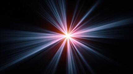 Obraz premium A vibrant light beam radiates outward in a dark space