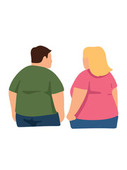 Fototapeta premium back view of plus size man and woman walking together casual illustration