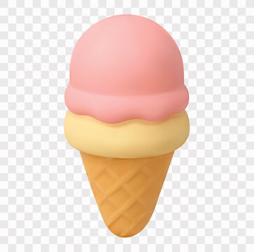 Sweet Ice Cream and Treats Vector Icon Set | 3D icon set | a pink and yellow cone
