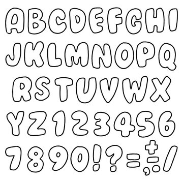 Bubble Letter Alphabet & Number Clipart Set &mdash; A to Z & 0-9 Bold Outline Font 
