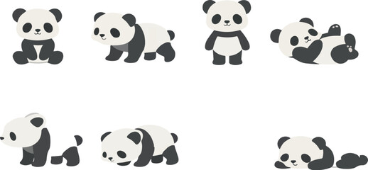 Here’s a fresh alternative title for your panda illustration set, keeping it SEO-friendly and under 200 characters: Title: Adorable Minimalist Panda Vector Set of 6 Unique Cartoon Poses Sitting, Stand © TechPixel