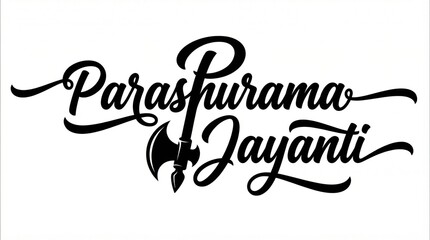 Obraz premium Parashurama Jayanti Black Calligraphy Typography with Axe Letter P Luxury Minimal White Background