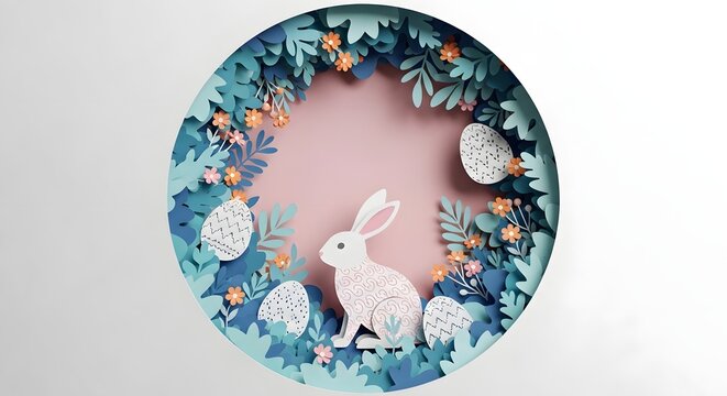 Festive easter sunday wreath celebrating spring with bunnies and colorful easter eggs