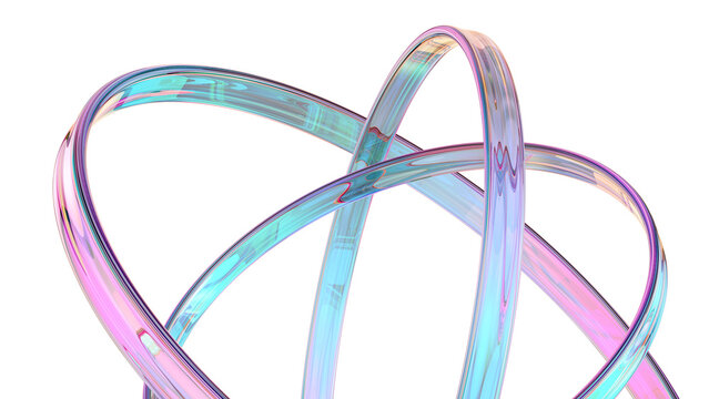 3d Rainbow glass rings on a transparent background.