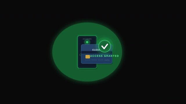 Phone screen shows access granted with a green checkmark. Useful for security concepts, technology blogs, authentication visuals, or software designs.