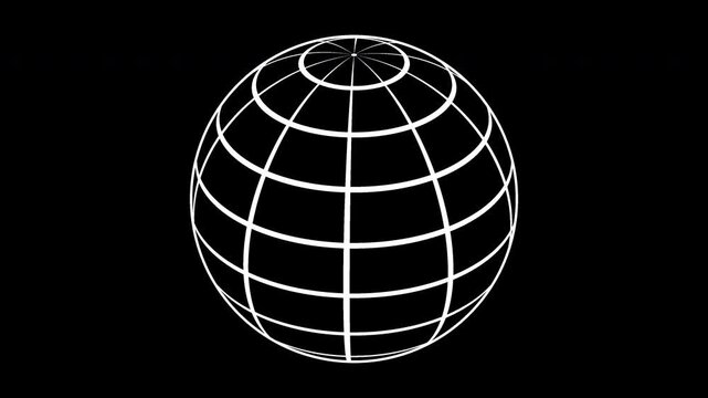 Abstract White Wireframe Globe on Black Background Seamless Loop.

A clean and minimalist 3D motion graphic featuring a rotating white wireframe globe isolated on a solid black background.