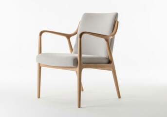Fototapeta premium Modern wooden chair with light gray upholstery and elegant design