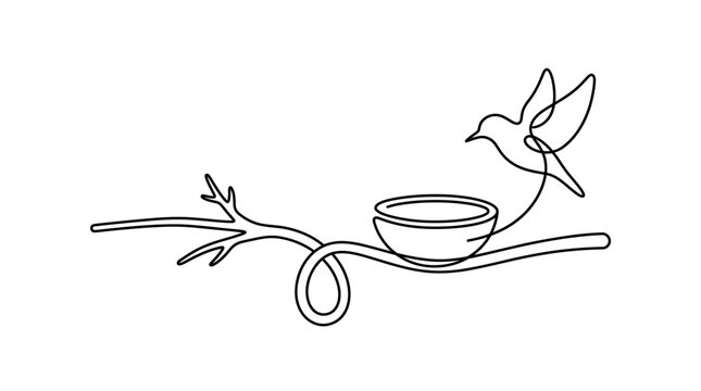 Bird Returning to Empty Nest Continuous Line Art Symbol of Home and Longing Vector