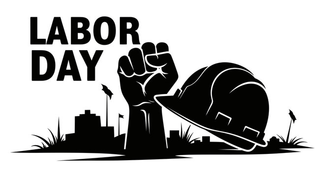 may day Labor Day, worker rights, construction symbol, fist and hard hat Silhouette