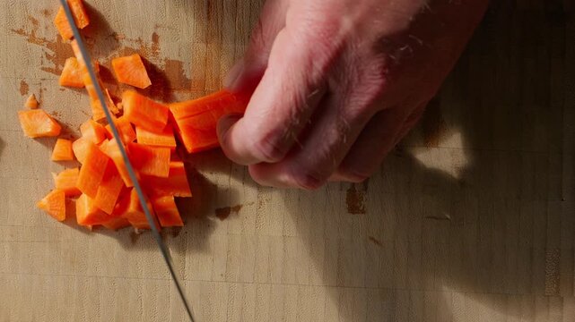 Top-down View of Slicing a Carrot