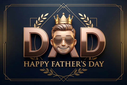 Happy fathers day dad celebration with king crown sunglasses and laurel wreath