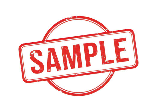 Red sample stamp sign with a rectangular border and circular frame, isolated on transparent cutout Stamp png.
