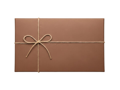 A brown gift wrapped in paper with a bow isolated on transparent background. Png