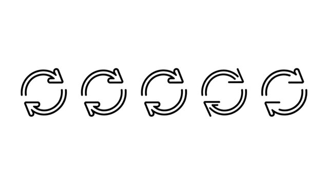 Five circular arrows indicating rotation or recycling in a sequential layout Vector