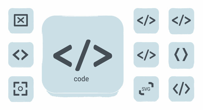 Code icon set. Programming and development symbols