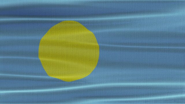Palau flag waving in the wind with high quality fabric texture