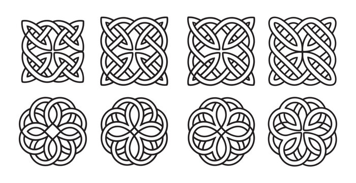 Intricate celtic knot ornaments and geometric linear patterns for decorative designs.