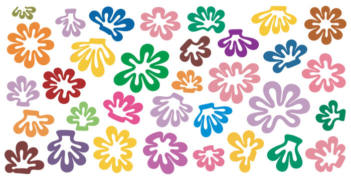 Modern artistic floral and fan shapes collection in trendy muted color palette icons.